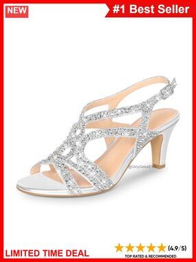 Amelia Rhinestone Slingback Heeled Sandals Open Toe Dress Pumps
